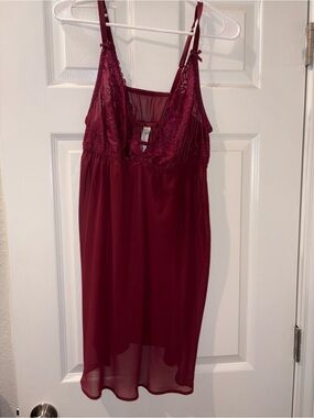 NWOT Cacique Burgundy Lace-Trim Chemise